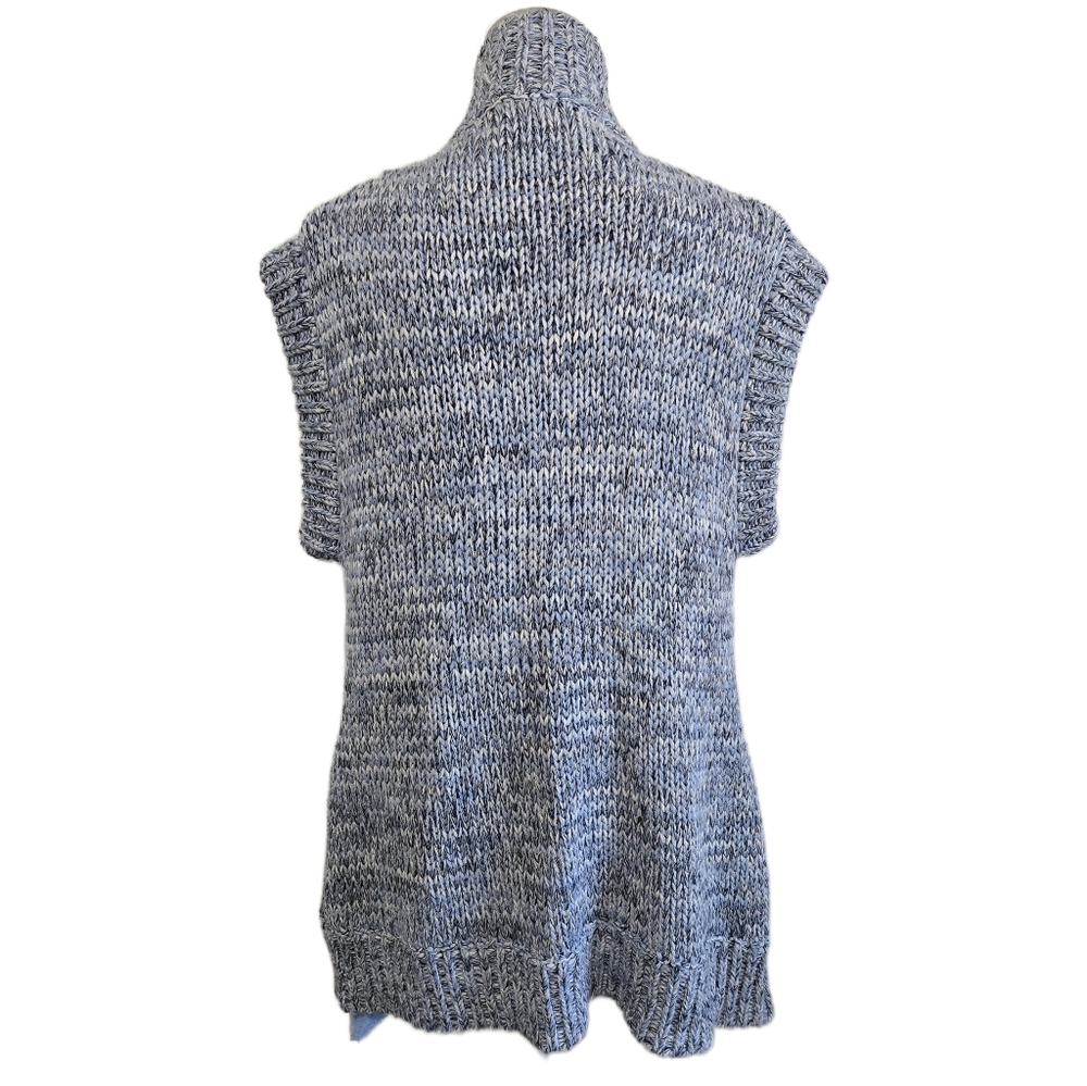 L'AGENCE Blue Marled Chunky Knit Sleeveless Cardigan Open Front Duster Medium - Picture 6 of 14